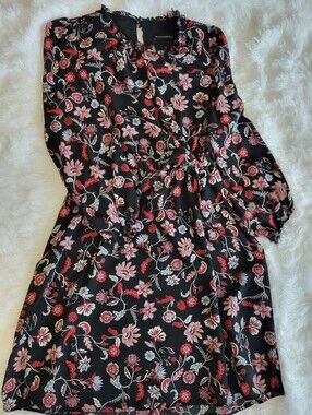 Banana Republic, Black Floral, Long Sleeve, Women's  Dress, Size 8